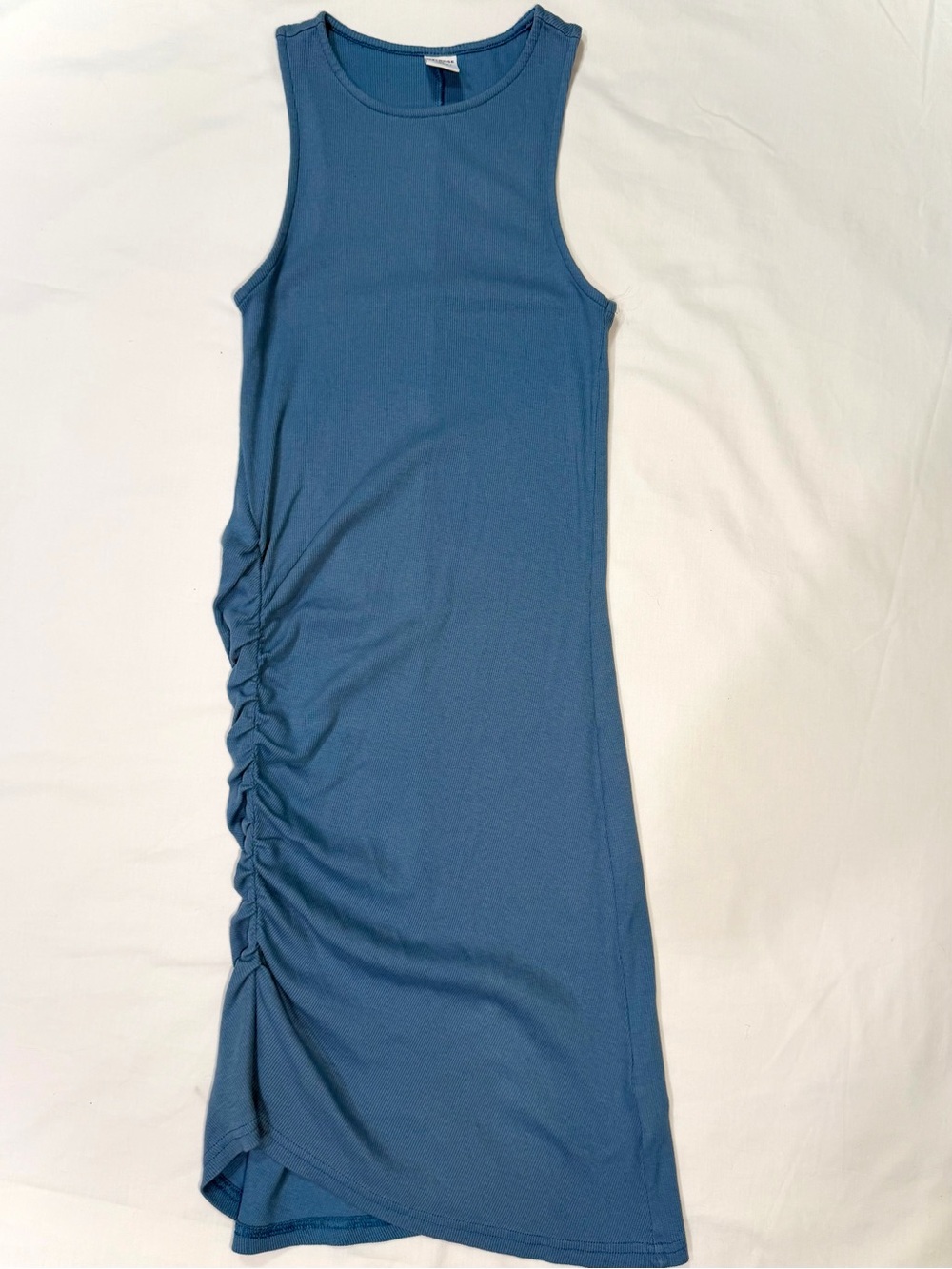 Melrose and Market Ribbed Knit Ruched Sleeveless Midi Dress Blue Small